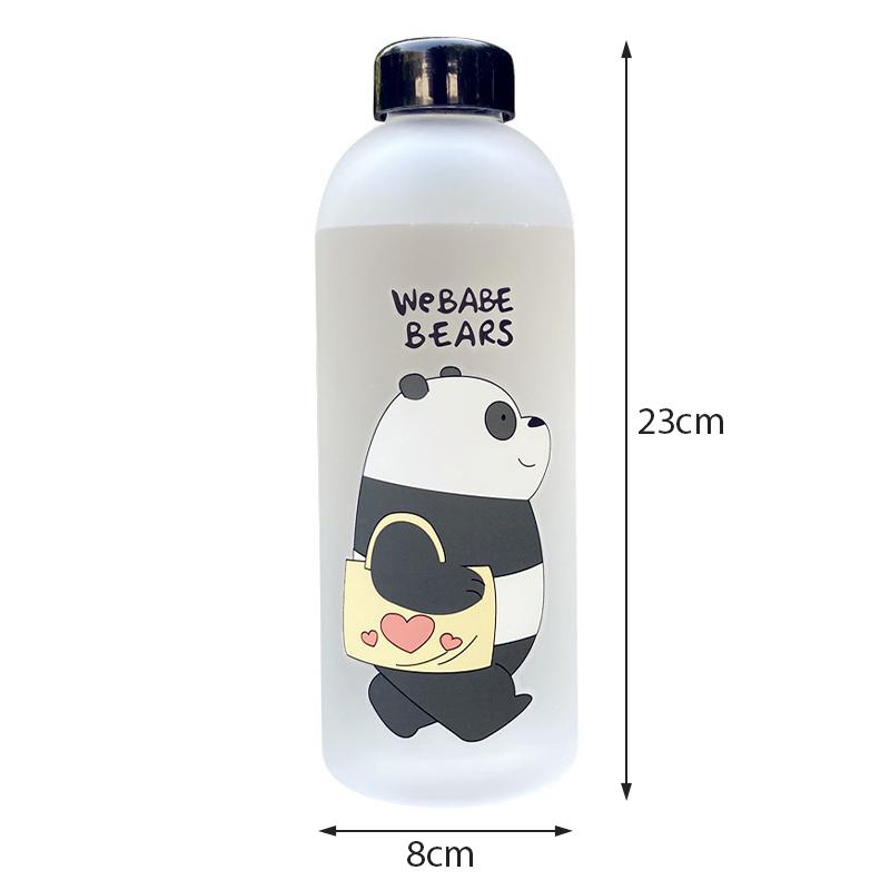 1000 ml roztomilý pohár Panda Bear Plastová průhledná matná kreslená láhev na vodu