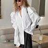 Womens Loose Long Sleeve Shirt With Ruffle Detail Cotton Blend Office Wear Winter Stylish Top