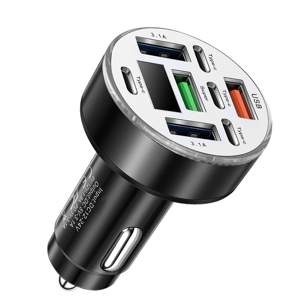 Car Charger 66W 8 Ports Fast Charging PD QC3.0 4 USB 4 C Car Phone Charger Adapter With Voltage For iPhone Samsung Huawei Xiaomi