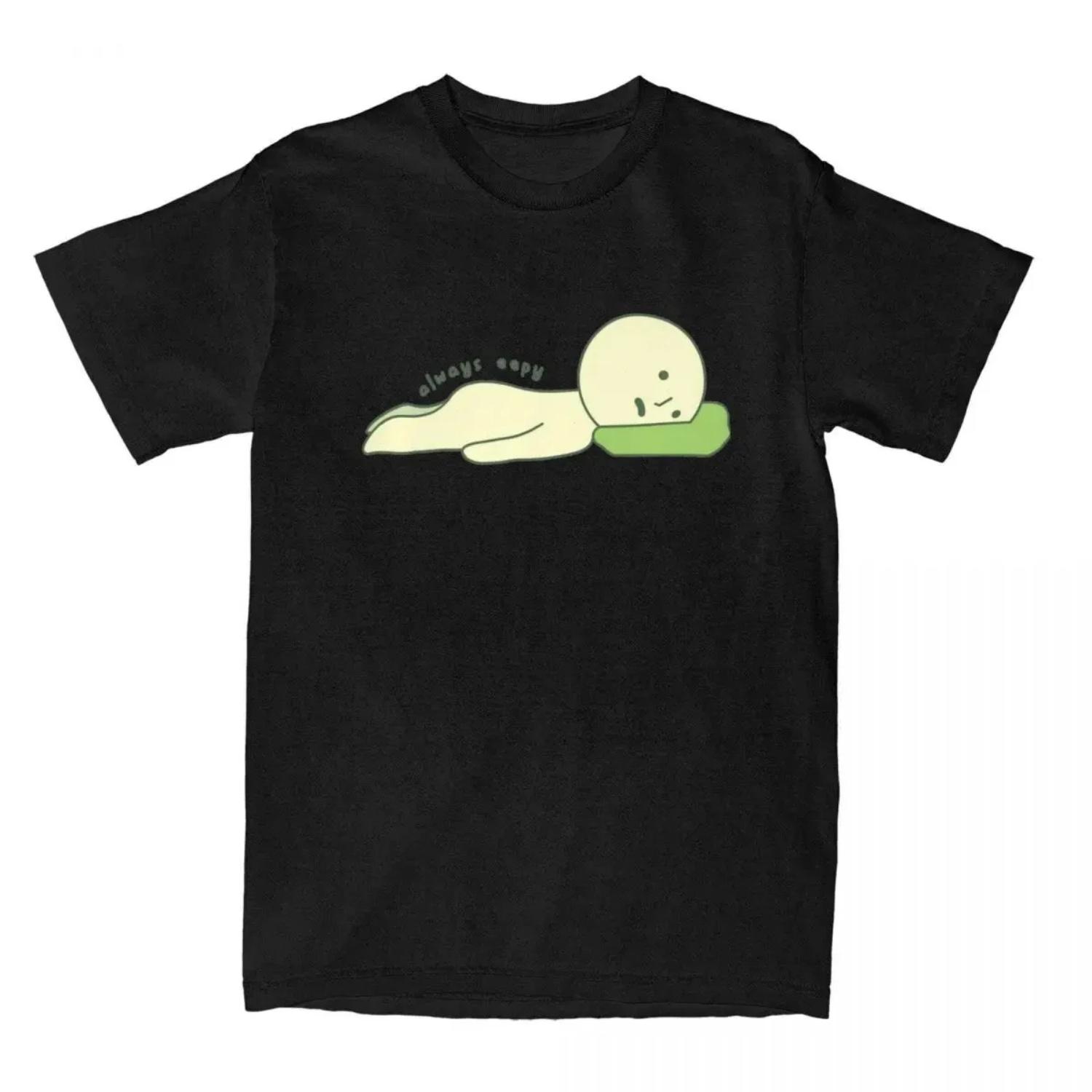 

Always Eepy Sleepy Smiskis Figure T-Shirt Hip Hop T Shirts Short Sleeves Y2K Casual Tops Summer Cotton O Neck Top Tees 71774 XXXXXL чорний