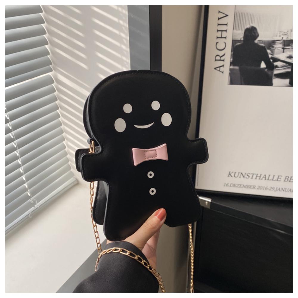 

Сумки через плечо в форме мультяшного пряничного человечка для женщин, сумки через плечо, рождественские сумки, трендовые дизайнерские милые маленькие сумки с цепочкой чёрный