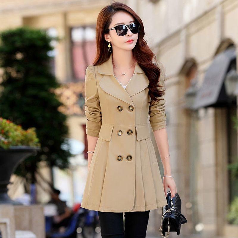 

Модная женская ветровка средней длины больших размеров с капюшоном на весну и осень 2XL 120-129 хаки