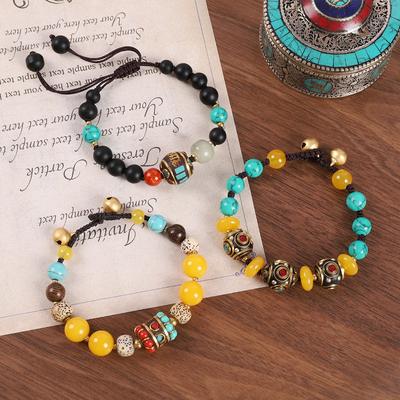 BLINGBAY Damen-Armband, nepalesisches geflochtenes Armband, türkis, Bienenwachs, Retro-Armband im ethnischen Stil, tibetisches Zubehör, Geschenk