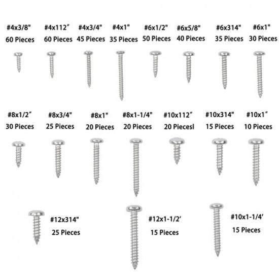 550Pcs 304 SS Wood Screws, Phillips Head #4 #6 #8 #10 #12 Assortment