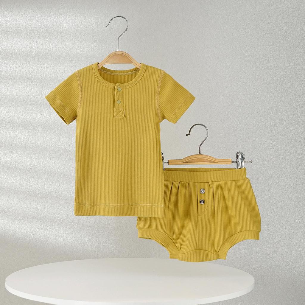 Infant Summer Pajama Set: Short Sleeve T-shirt & Shorts Rompers for 0-1 Year Olds, Breathable & Air-Conditioning Friendly.