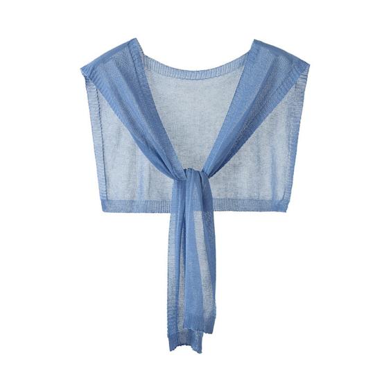 Candy Color Lace-up Ribbed Trim Knitting Shawl Women Summer Sunscreen Ultra-thin Fake Collar Cape