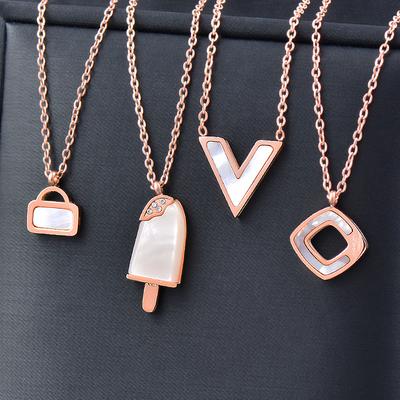 Titanium Titanium Steel White Shell Bag Ice Cream Pendant Stainless Steel Necklace Women Can Not Fall Color Collarbone Chain