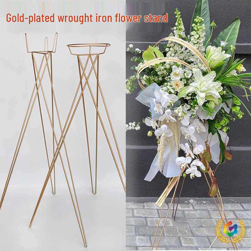 Gold Metal Flower Stand - Tripod Design for Flower Shops
