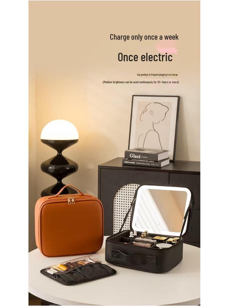 Women's Professional LED Mirror Makeup Box - Large Capacity Portable Cosmetic Storage Bag