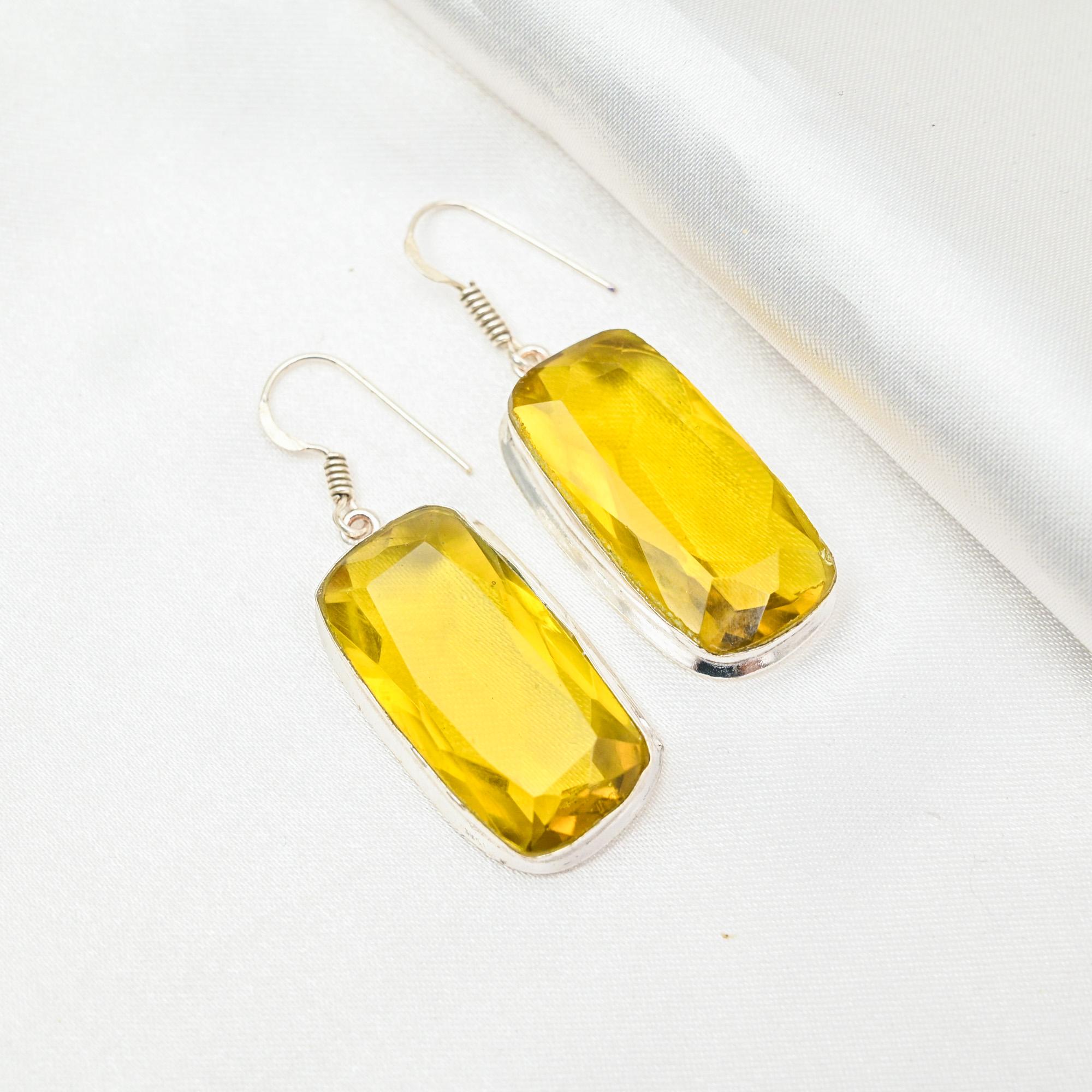 

Серьги с цитрином, ювелирные изделия из стерлингового серебра 925 пробы с драгоценными камнями, серьги ручной работы, на День Благодарения 1.96 Inches жёлтый