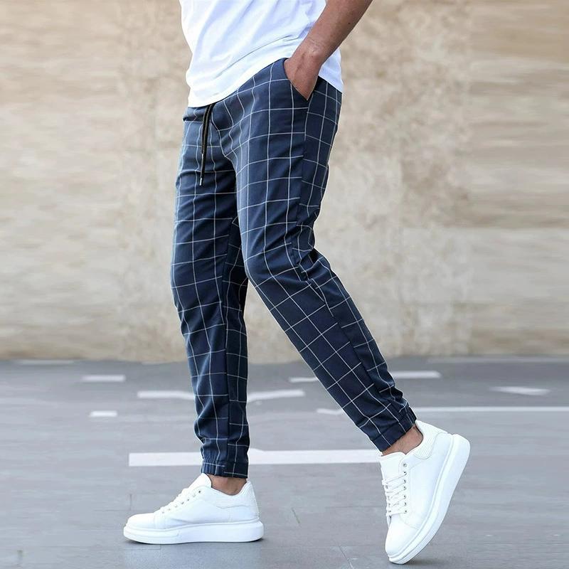 Pantaloni casual a quadri da uomo per primavera e autunno, moda corda