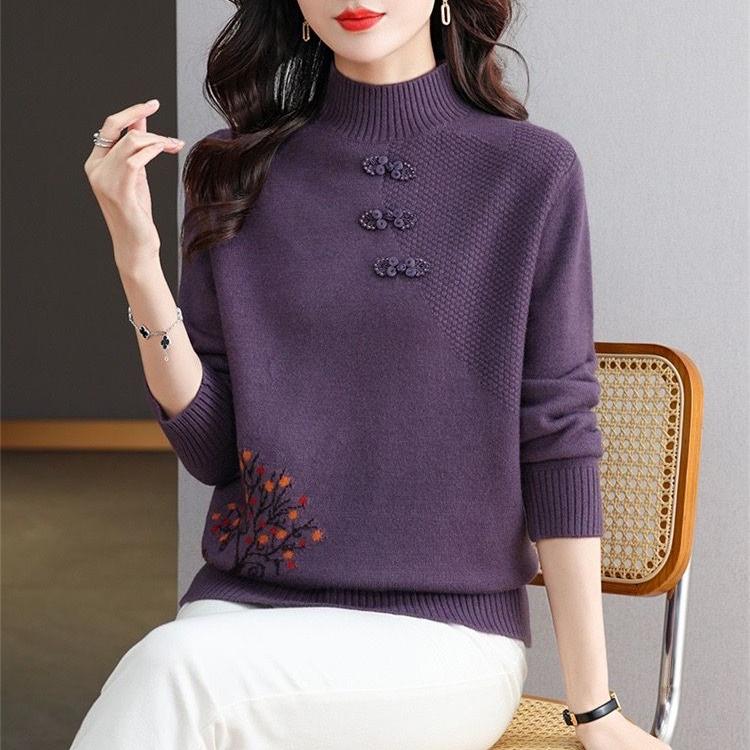 Damen Modischer Langarm-Basisschicht-Pullover Lockerer Pullover für Herbst und Winter Warm Gestrickter Rollkragenpullover