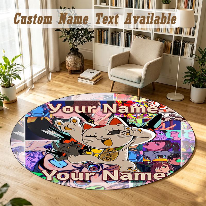 Dandadan Personalized Round Rug Support Custom Name, Soft Home Decor Mat