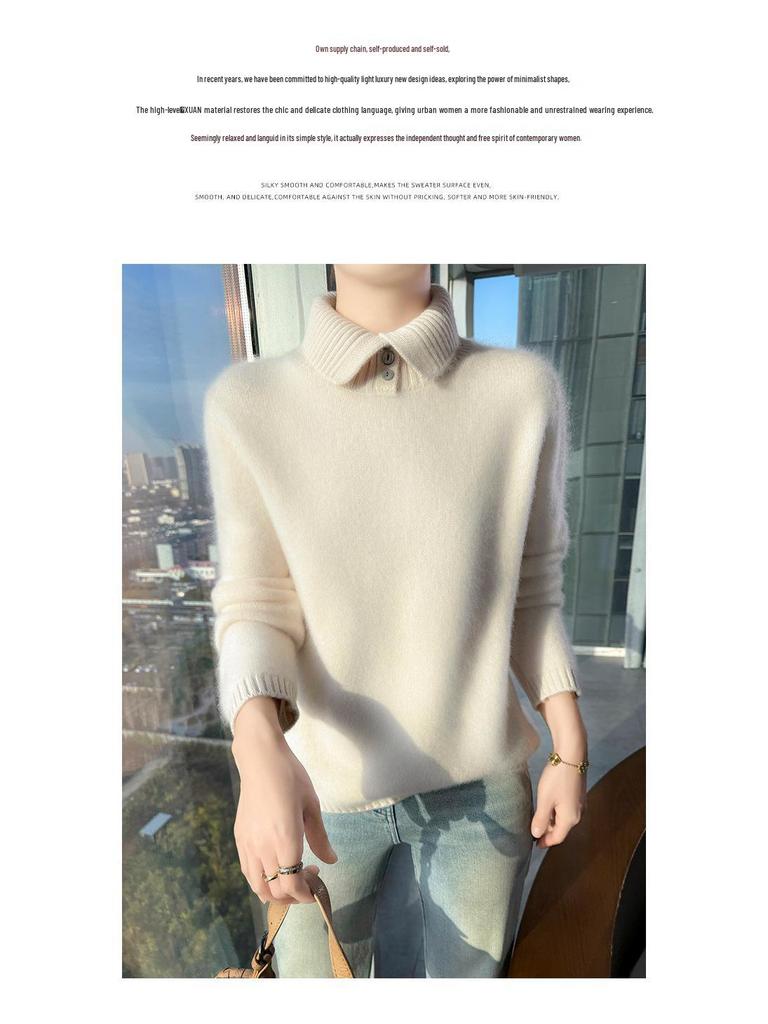 Women's High-Neck Knitted Pullover Wool Sweater - Long-Sleeved, Warm Autumn/Winter Top