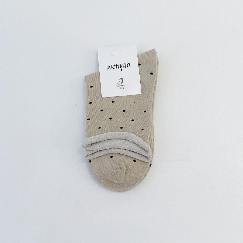 Female Spring and Autumn Polka Dots Roll Edge Loose Mouth In The Tube Stack Socks
