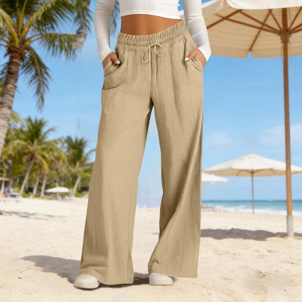 Weite Leinenhosen Damen Sommer Locker Strandhosen Für Damen Urlaub Leichte Gerade Hosen Mit Taschen