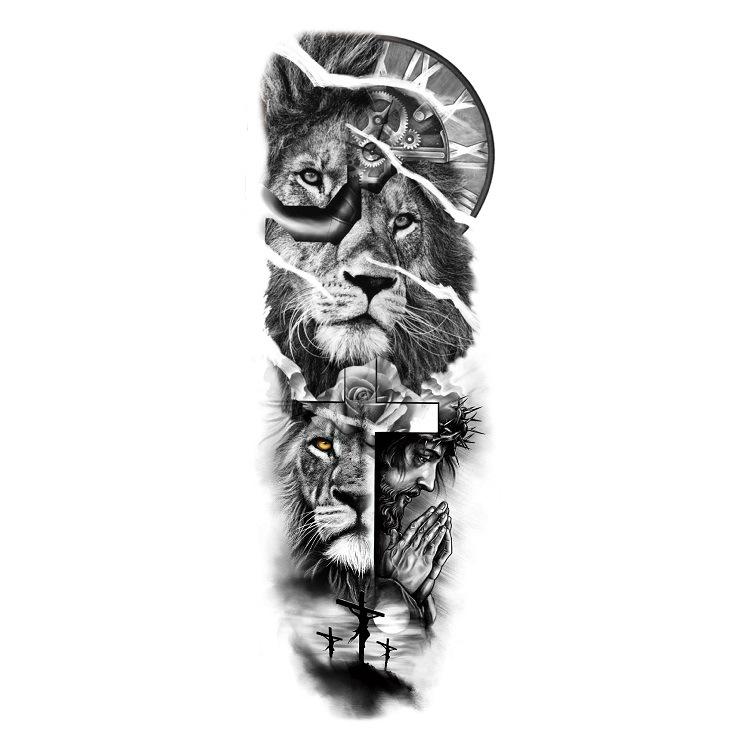 Full Arm Flower Arm Big Pattern Wind Lion Wolf Sexy Simulation Tattoo Water Transfer Tattoo Sticker