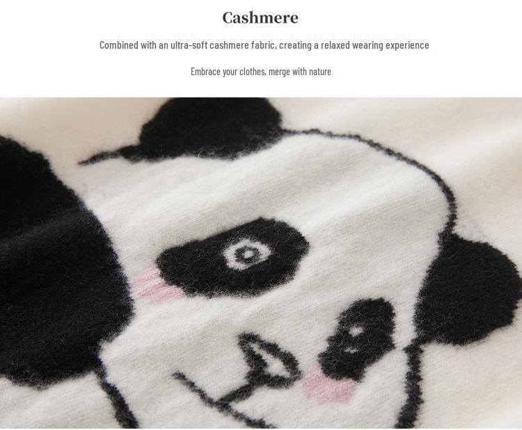 Panda Raglan Sleeve Knit Patchwork T-shirt - Trendy Loose Fit