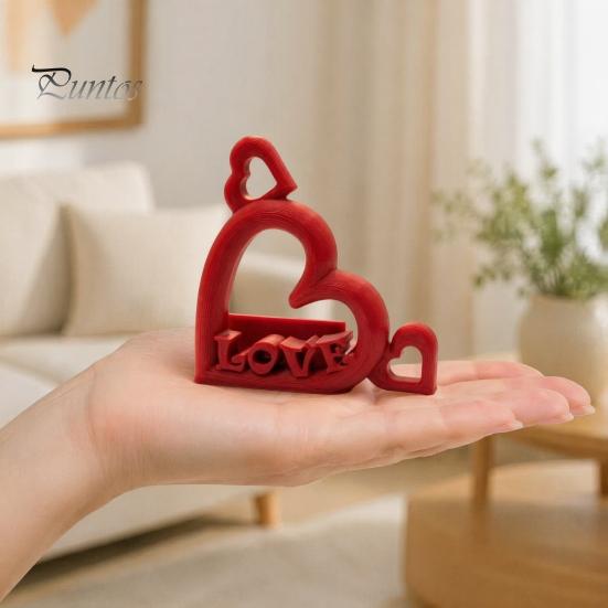 Love Letter Sculpture Decor Heart Photo Stand with Embossed LOVE Letters, 3D Printed Vertical Slot Romantic Wedding Table Ornament Picture Holder,