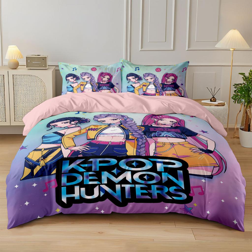 3-teiliges K-Pop-Bettwäscheset mit Dämonenjäger-Motiv, EU-Einzelgröße, Bettbezug, Bettbezug für Kinder und Erwachsene, K-Pop-Huntrix