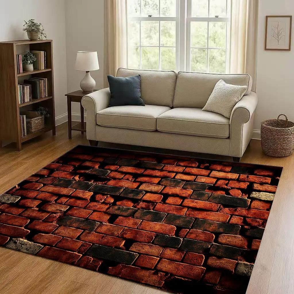 HD Retro Brick Stone Building Wall Art Living Room Non-Slip Area Rug Soft Carpet for Bedroom Playroom Sofa,Home Decor Doormat