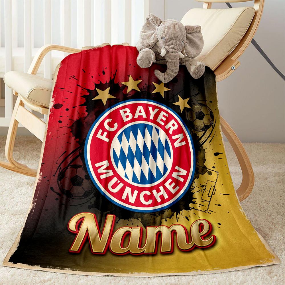 Bayern Munich Soccer Poster Customize Your Name Blanket Cozy Personalized Blanket Comfortable Perfect for Office Chair Bedding Nap Livingroom
