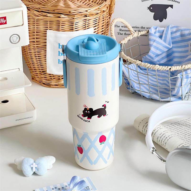 Cat And Dog Diary Stainless Steel Tumbler With Straw - Vacuum Insulated Water Bottle Reusable Cup With Straw