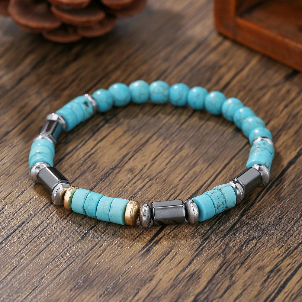 Men’s Turquoise Wood Bead Elastic Bracelet