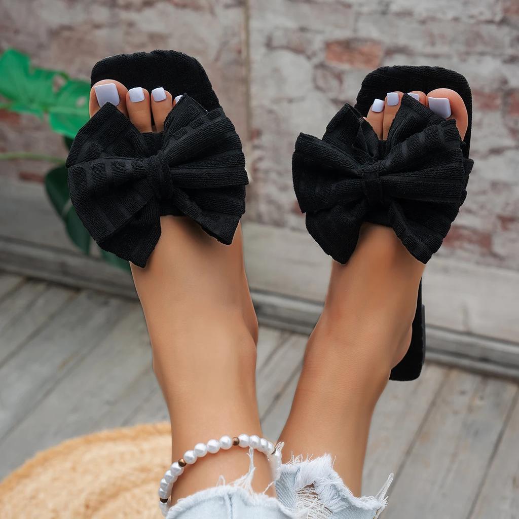 Fashion Women Bow Knot Slippers Casual Silent Sandals Trend Slip On Room Shoes Women Indoor Light Anti Slip Slippers Home Slides Women