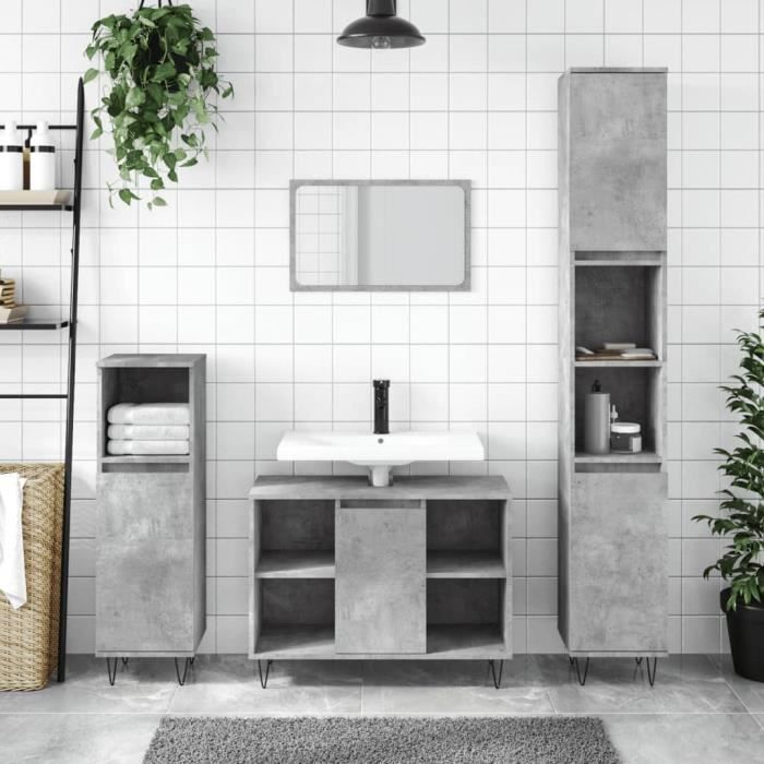 VidaXL Ensemble de meubles de salle de bain 3 pcs gris béton 3190303