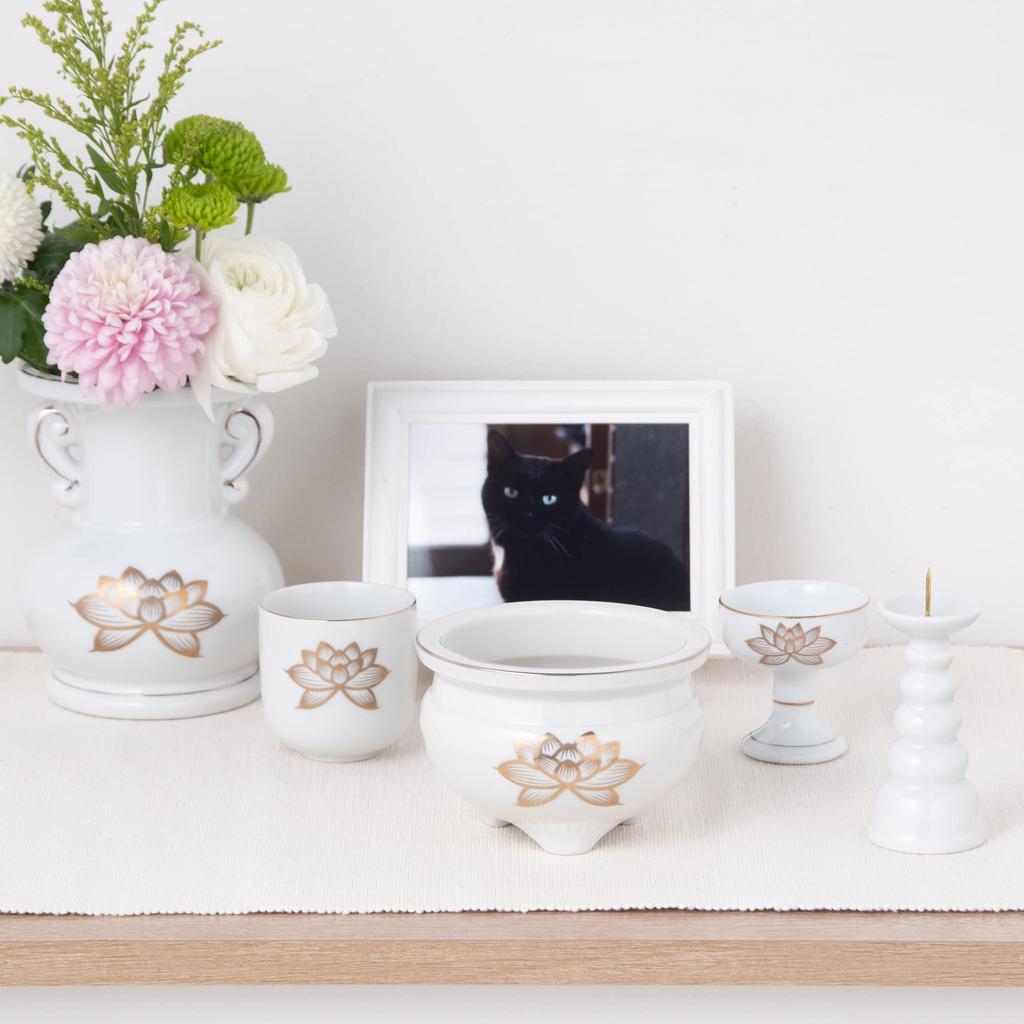Buddhist Altar Accessories, Shinto Altar Accessories, White Gold Lotus 2.0 Teacups (6 pieces), AM-TM637