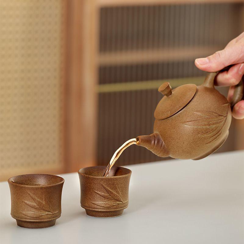 Rough Pottery Teapot Tea Set Household Ceramic Teacup Kung Fu Tea Set Tea Brewing Pot Retro Single Pot