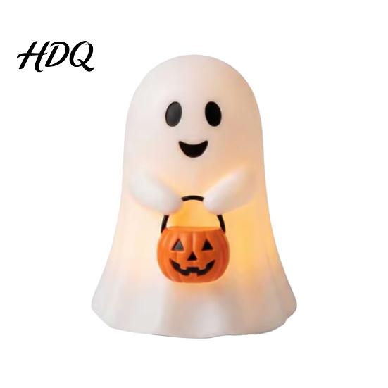 Ghost Festival Party Favors Cute Holding Pumpkin Bucket Table Lamp Halloween Spooky Bedside Reusable Holiday Decorations Small LED Night Light