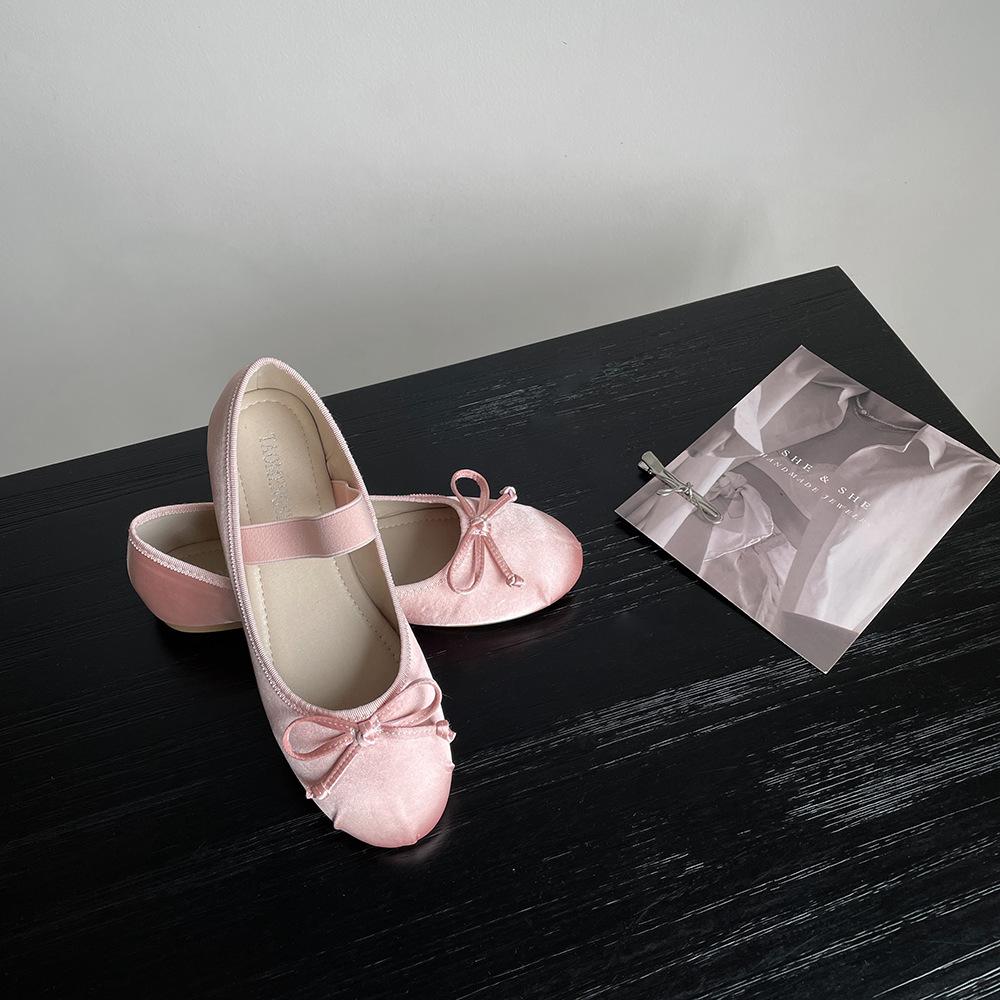 Ballet Flats Women Shoes 43 Mary Jane Shoes Round Toe Women's Shoe Bow Silk Satin Flats Women Shoes Plus Size 33-43 Valentine