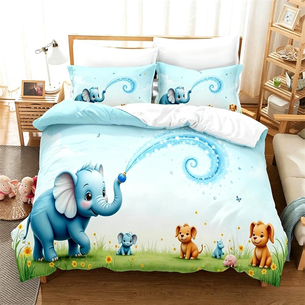 Cute Cartoon Elephant Duvet Cover Set 3D Animal Bedding Set Soft Microfiber Quilt Cover For Kids Adults Bedroom
