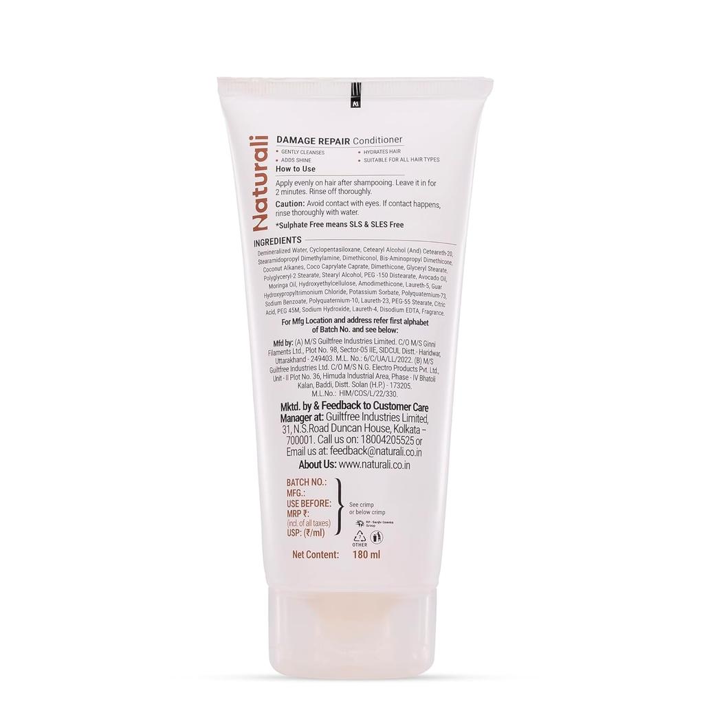 Naturali Damage Repair Conditioner For Dry Frizzy Hair Deep Hydration Smooth Split Ends Repair 180 ml Tube