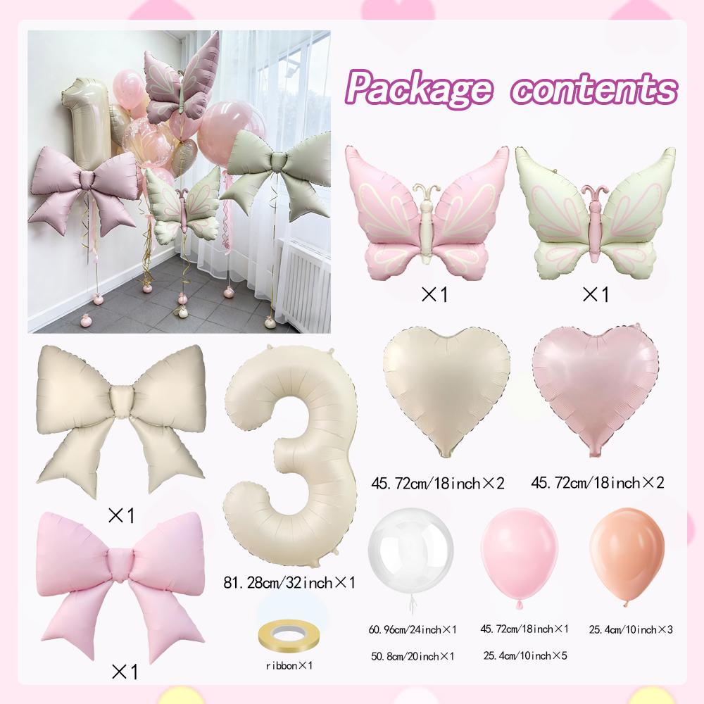 32 Inch Milk White Digital Balloon 0-9 Butterfly and Bow Shaped Balloon for Birthday Party and Anniversary Decoration