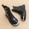 Men’s Retro Thick Sole Platform Punk Boots Elevator Street Style Big Head Motorcycle Boots High Boots Plus Size