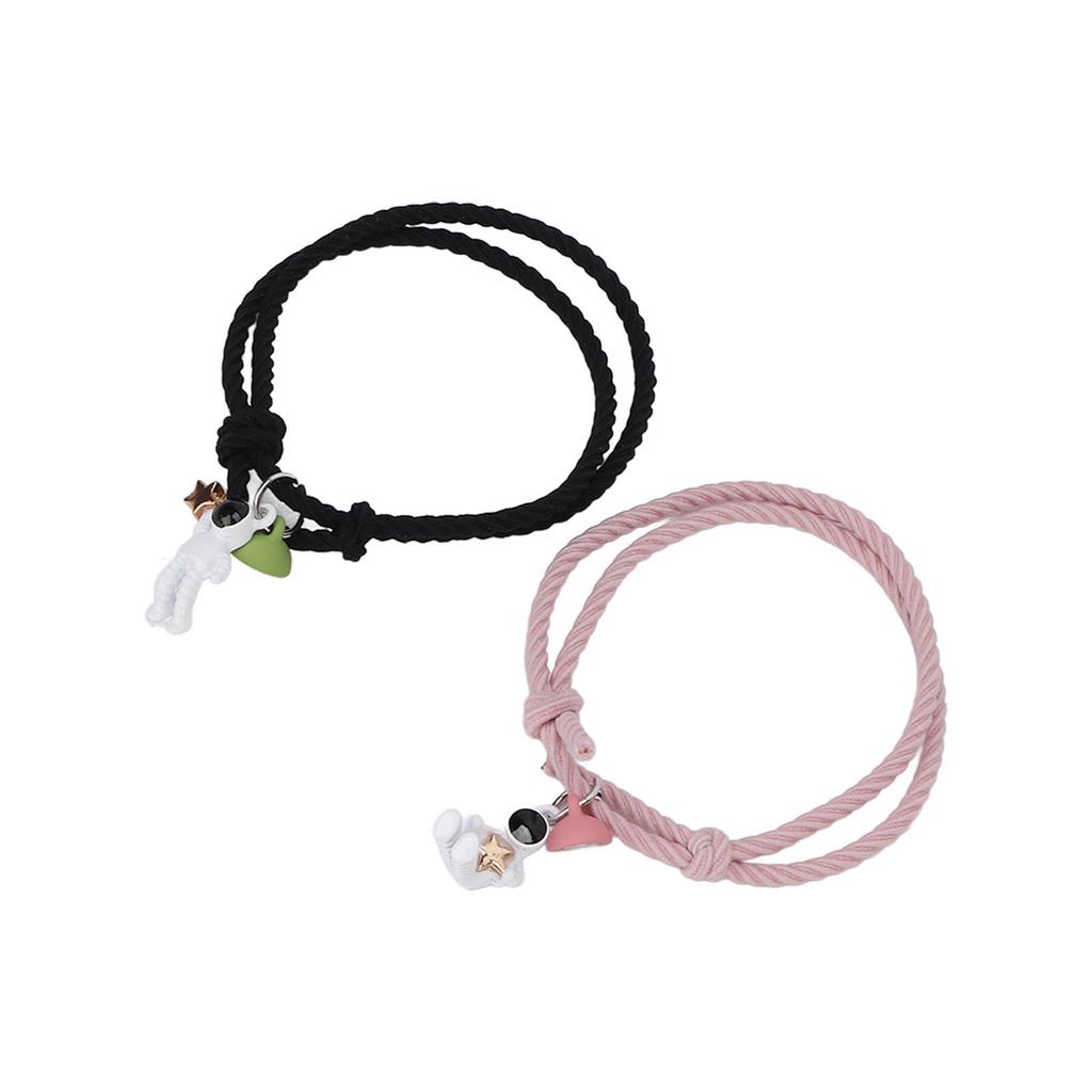 Pulseira Magnética Astronauta 1 Par Pulseira Combinando para Casal Cordão de Cabelo Pingente Magnético Joias Presentes para AmantesPreto e