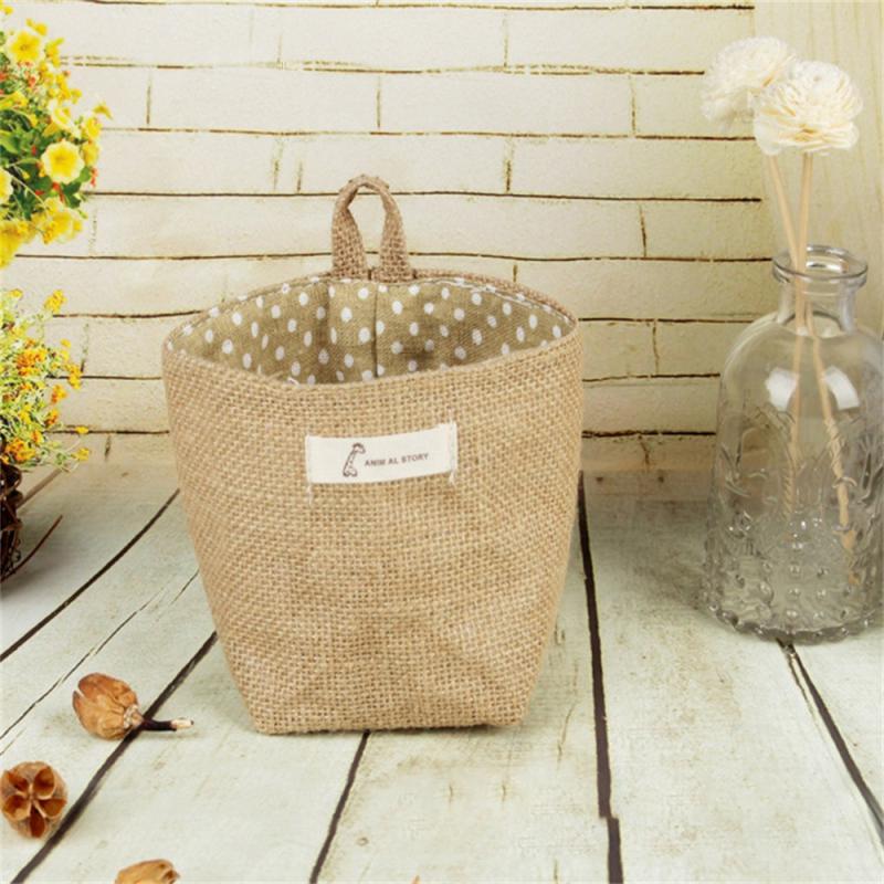 Sundries Organizer Big Round Mouth Feel Comfortable Cotton Linen Blue Bags Cotton And Linen Storage Bag Hanging Design 50g