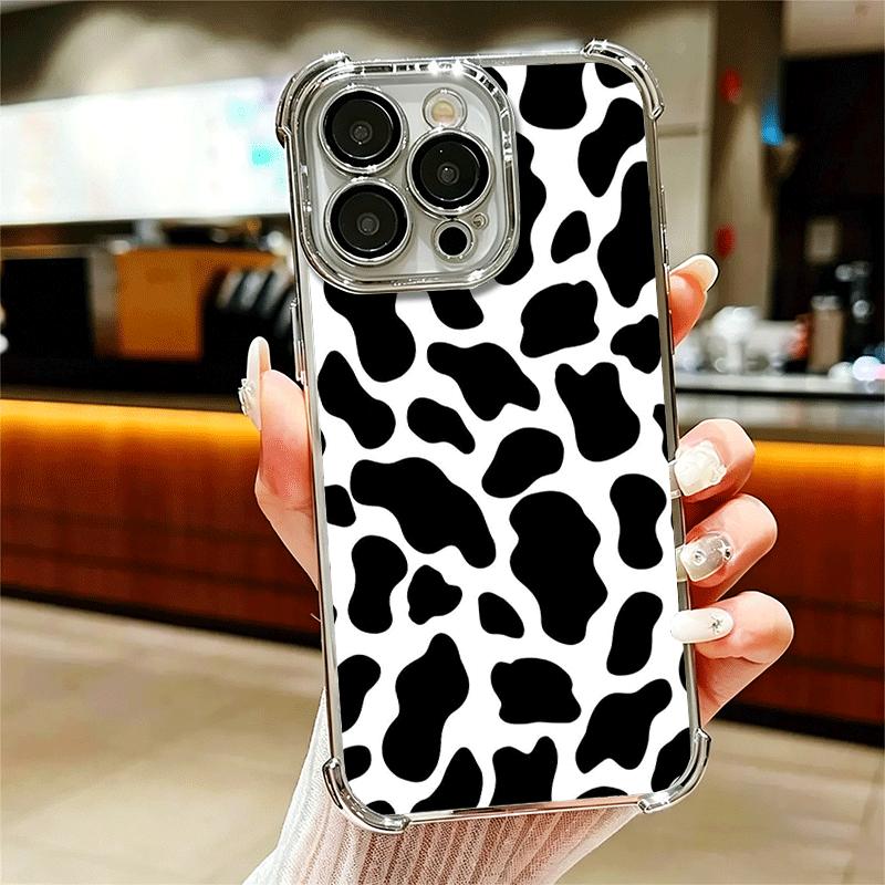 White Black Dairy Cattle Symbol Soft Phone Case For iPhone 15 16 17 Air 14 Pro Max 16E Plus 13 12 Mini Plating Anti-Fall Fundas