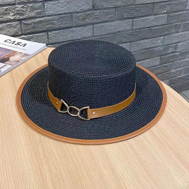 Simple Straw Summer Women Beach Hat Female Casual Panama Hat Lady Brand Women Flat Brim Bowknot Straw Cap Girls Sun Hat