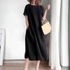 Damska luźna bawełniana sukienka letnia codzienna plus size midi sukienka z okrągłym dekoltem i krótkim rękawem plisowana rozkloszowana sukienka z kieszeniami