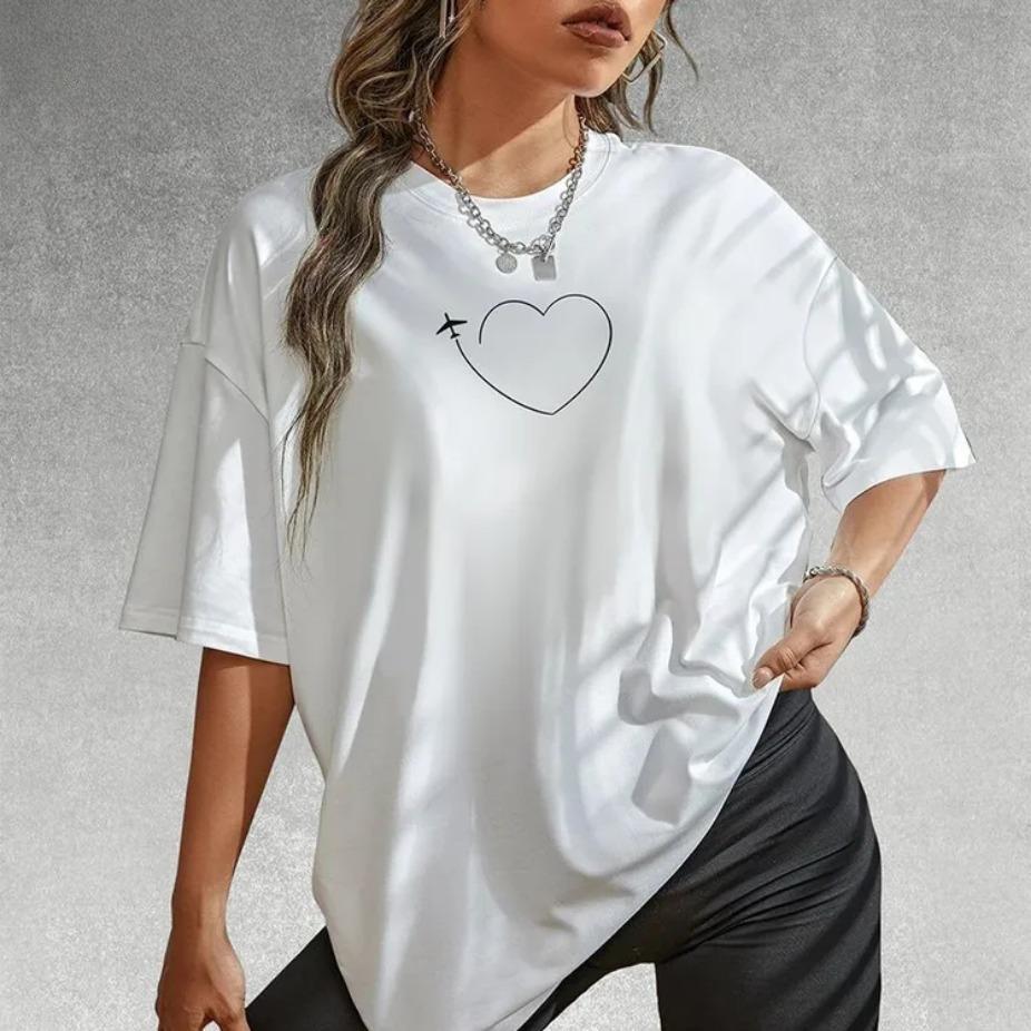 

женская футболка с коротким рукавом и круглым вырезом с мультяшным принтом, хлопковая летняя футболка 3XL