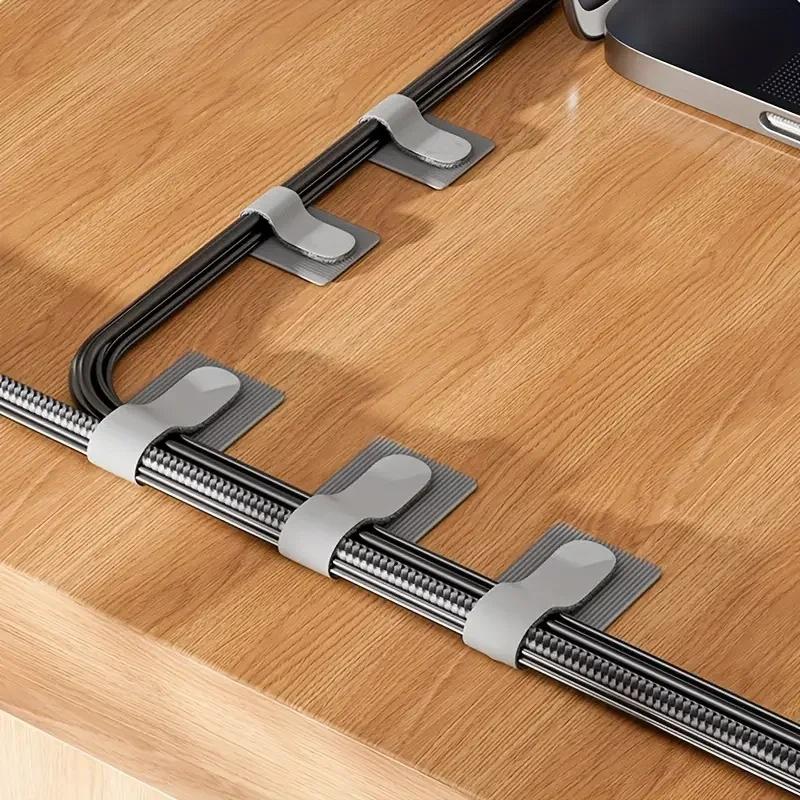 1set/10pcs Self Adhesive Cable Organizer, Table/Wall Adhesive Cable Fixed Clip, Power Cable Tie Network Cable Routing Holder