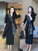 3022 Plus Size Women's Fashion Suit with Flowing Ribbon and Half Skirt - Slimming Two-Piece Commuting Set