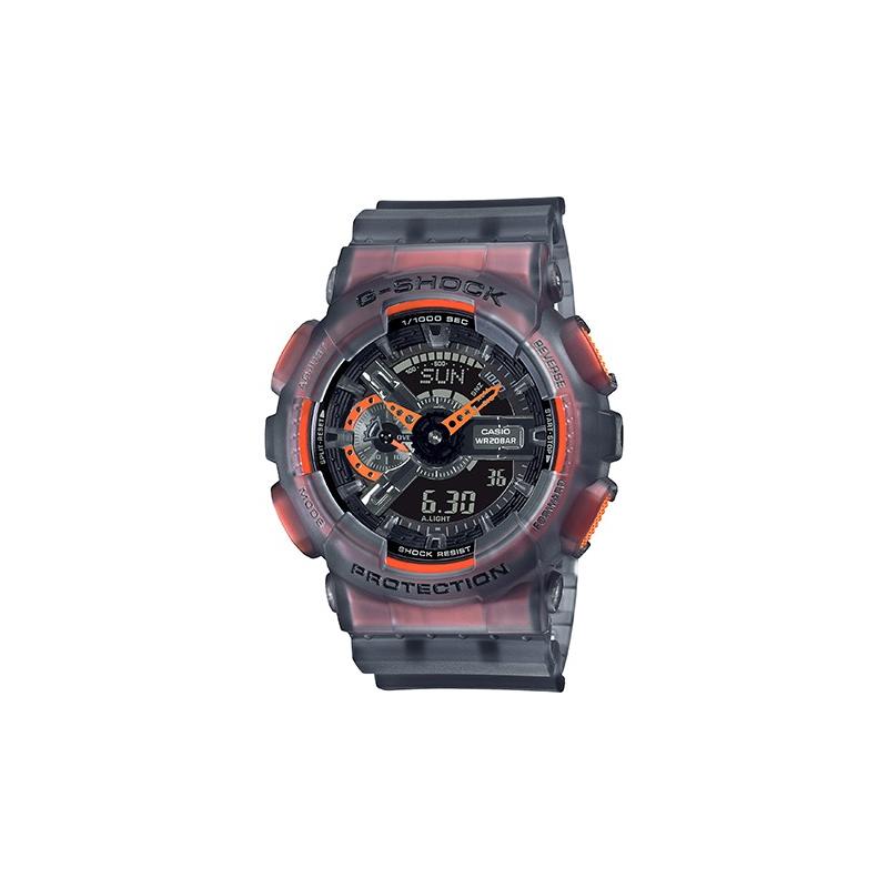 Casio Waterproof Movement Transparent Quartz Movement Resin Strap Japanese and Korean Watch Unisex Black Dial GA-110LS-1APRGMA-S110SR-7APR