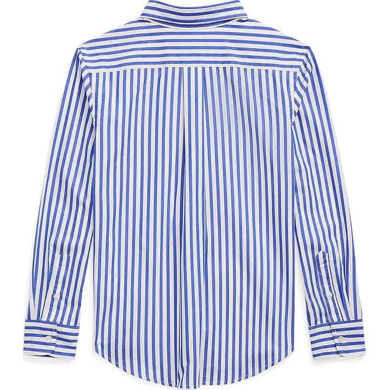 Polo Ralph Lauren Pruhované barevně blokované knoflíkové polo tričko s dlouhým rukávem Dětské topy Modrá 323918249-019