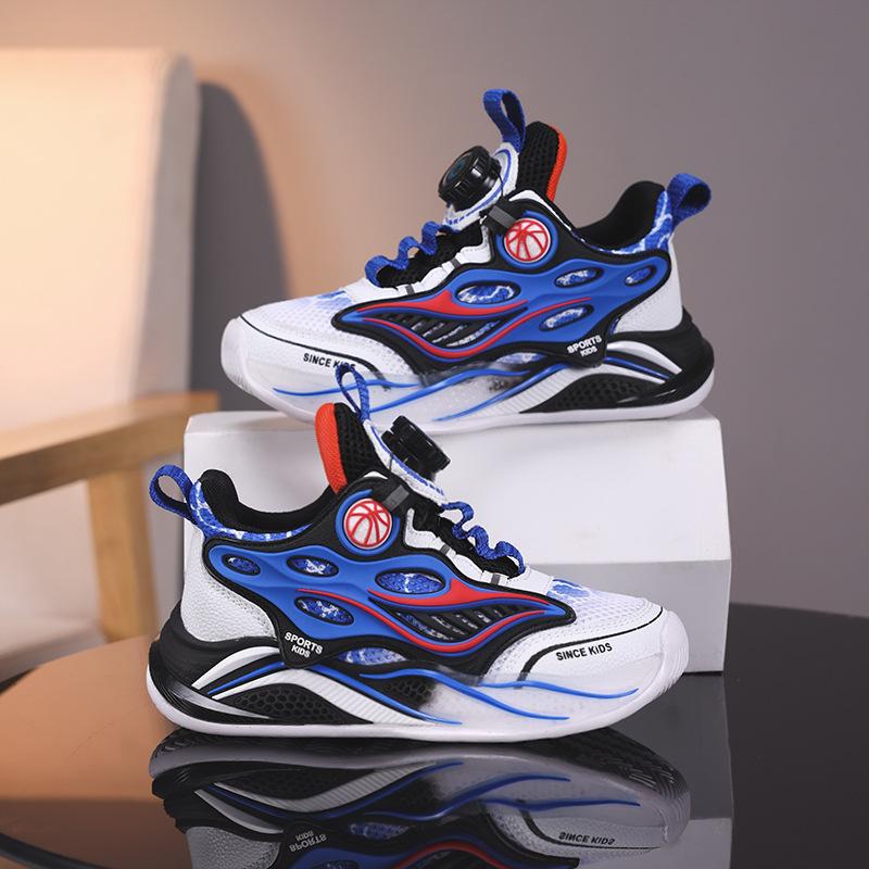Basketball Shoes Boys Sports Shoes 2025 Spring and Autumn New Mesh Medium and Older Children's Shoes Casual Rotating Buckle Student Children's Shoes