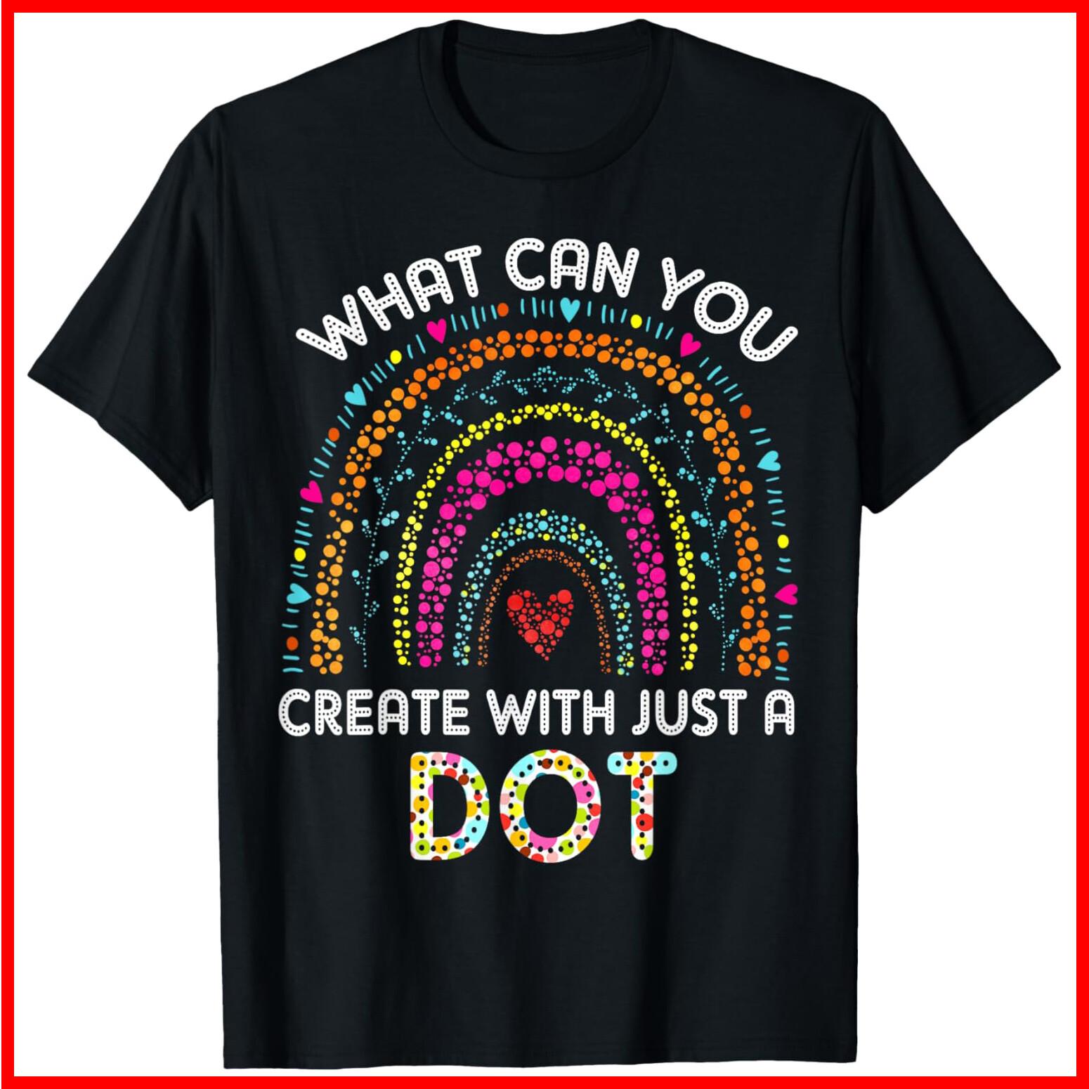 Rainbow Happy Dot Day Black Cotton T-Shirt S-5XL XXXL